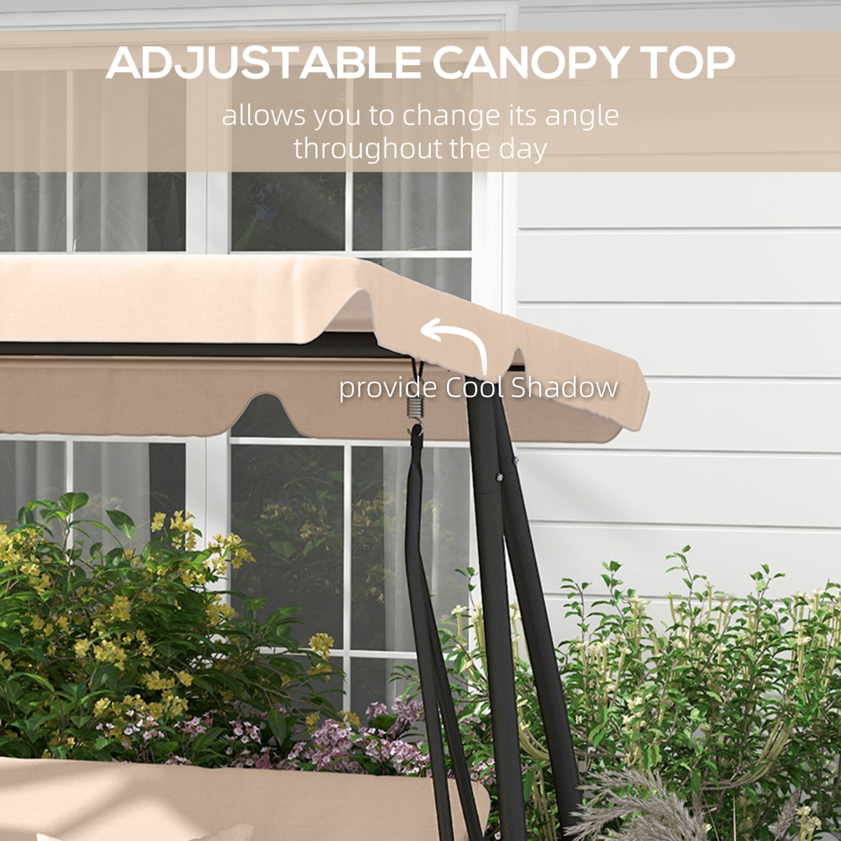 Outsunny 2-in-1 Garden Swing Chair for 3 People with Adjustable Canopy & Convertible Bed – Patio Hammock Seat, Light Brown