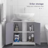 Kleankin 60 x 60cm Under-Sink Storage Cabinet with Double Doors & Adjustable Shelf – Grey and White