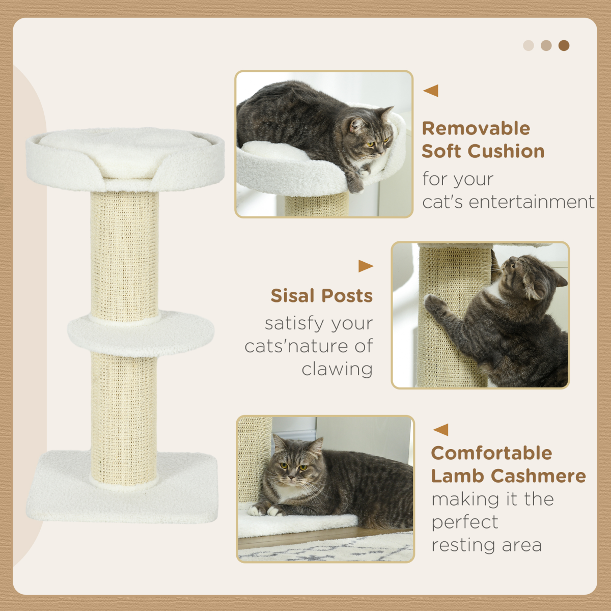 PawHut 2 Tier Cat Tree with Top Basket Cushion and Sisal Scratching Post – Cat Resting Tower, Cream White