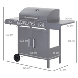 Outsunny 5-Burner Gas BBQ Grill with Stainless Steel Burners, Side Burner & Side Table – Outdoor Cooking, Grey