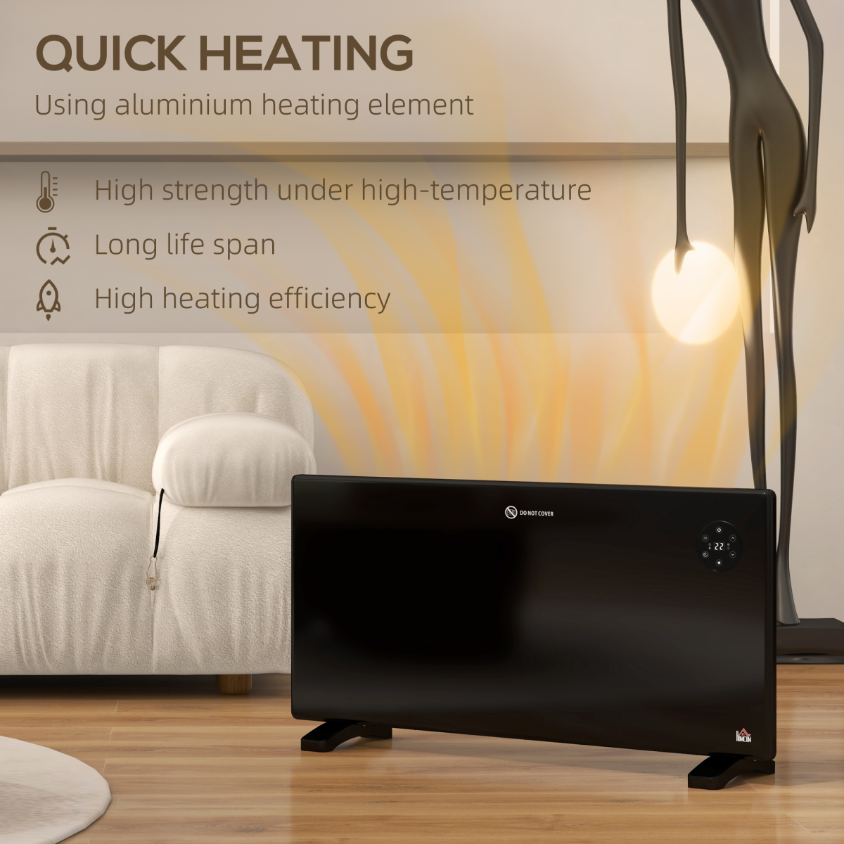 HOMCOM 2000W Electric Convector Heater with LED Display, Remote & Timer – Quiet Freestanding Heater, Black