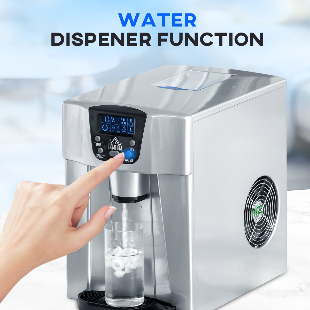 HOMCOM 2-in-1 Ice Maker & Water Dispenser, No Plumbing Required – Countertop Kitchen Appliance, Silver