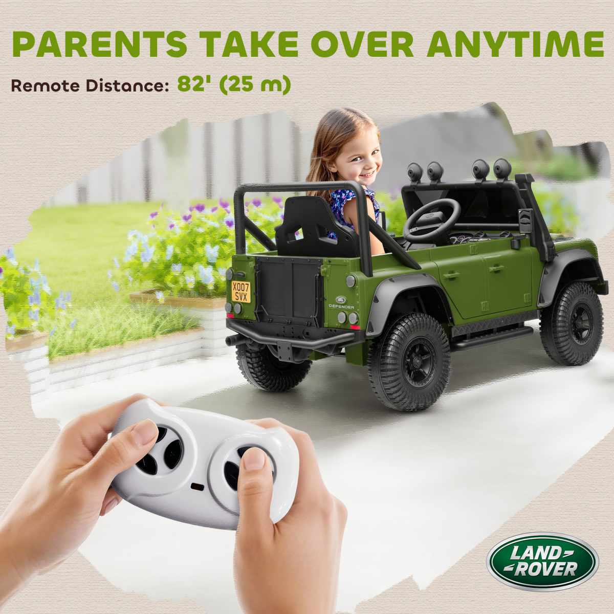 Land Rover Defender 110 SVX 12V Electric Ride-On Truck with 2.4G Remote, MP3 & LED Lights – Kids, Green