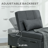 HOMCOM Folding Single Sofa Bed with Adjustable Backrest & Pillow – Sofa, Lounger and Bed in One, Grey