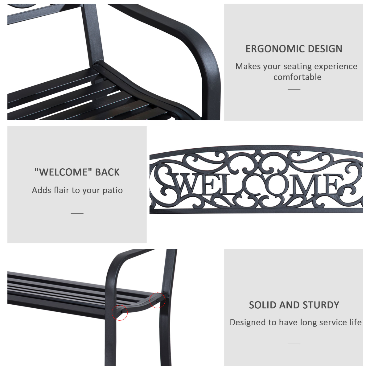 Outsunny 2-Seater Steel Glider Bench with Breathable Mesh Seat – Garden & Patio Seating, 126 x 60 x 85 cm, Black