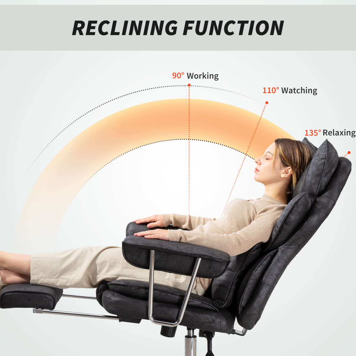 High Back Reclining Gaming Chair with Footrest & Lumbar Pillow – Leathaire Swivel Computer Chair, Black