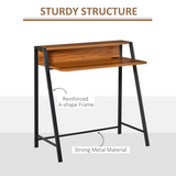 HOMCOM Computer Table with Two-Tier Worktop and Steel Frame – Home Study Desk, 84cm, Walnut Colour