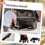 PawHut Foldable Dog Stroller with Universal Wheels and Shock Absorbers – One-Click Fold Pet Pram, Red