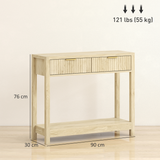 HOMCOM Narrow Console Table with 2 Fluted Drawers & Open Shelf – Slim Hallway Table, Natural