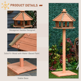 PawHut Wooden Bird Table with Roof, Fir Wood Feeding Platform – Garden Bird Feeder Stand, Brown, 130cm