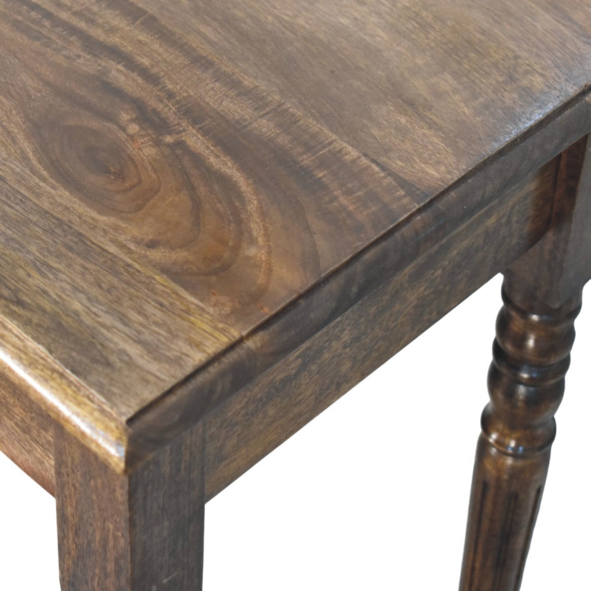 Artisan Furniture Heritage Solid Mango Wood Writing Desk with Turned Legs & Drawer – Classic Grey Finish