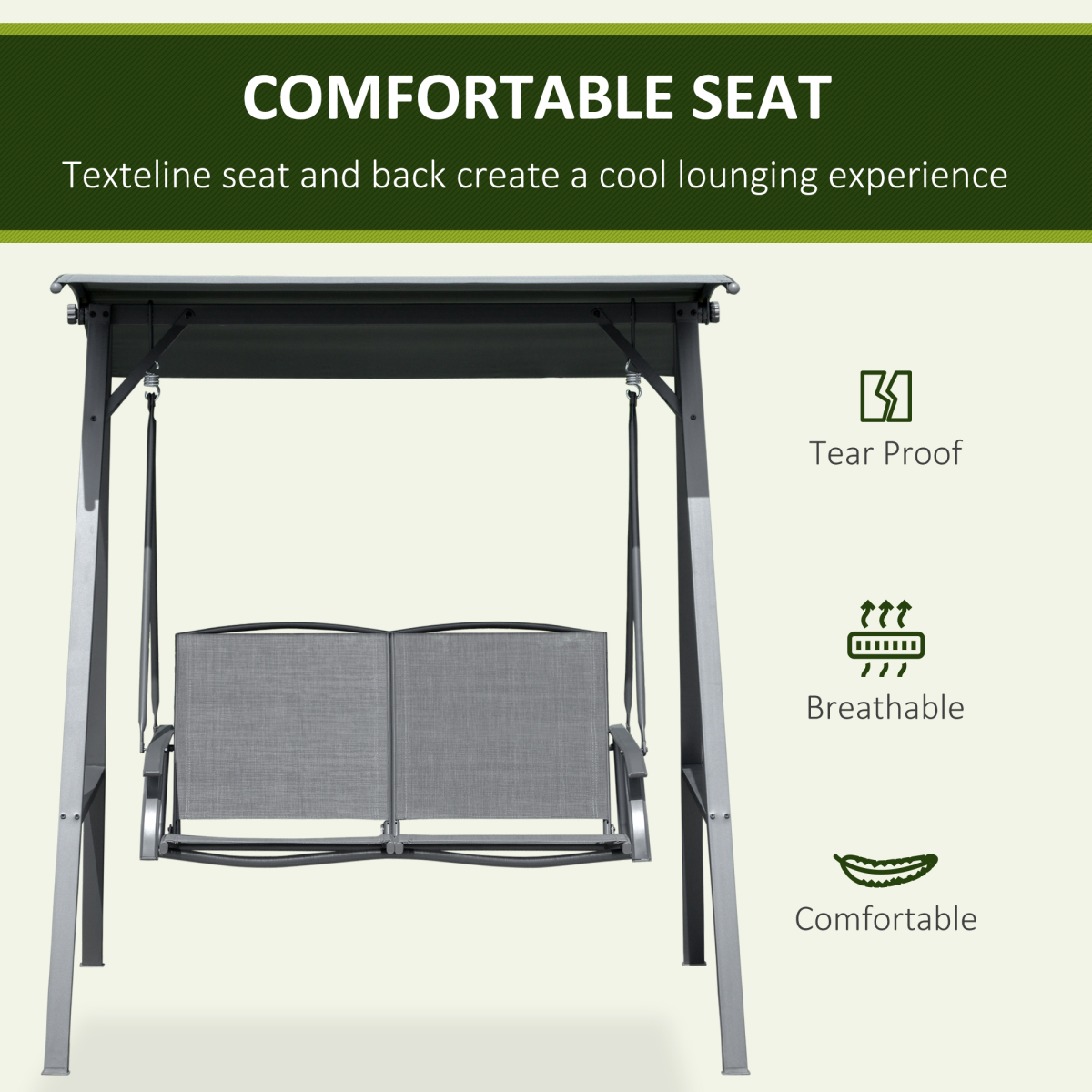 Outsunny 2-Seater Garden Swing Chair with Adjustable Tilting Canopy and Metal Frame – Patio Seat, Grey