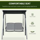 Outsunny 2-Seater Garden Swing Chair with Adjustable Tilting Canopy and Metal Frame – Patio Seat, Grey