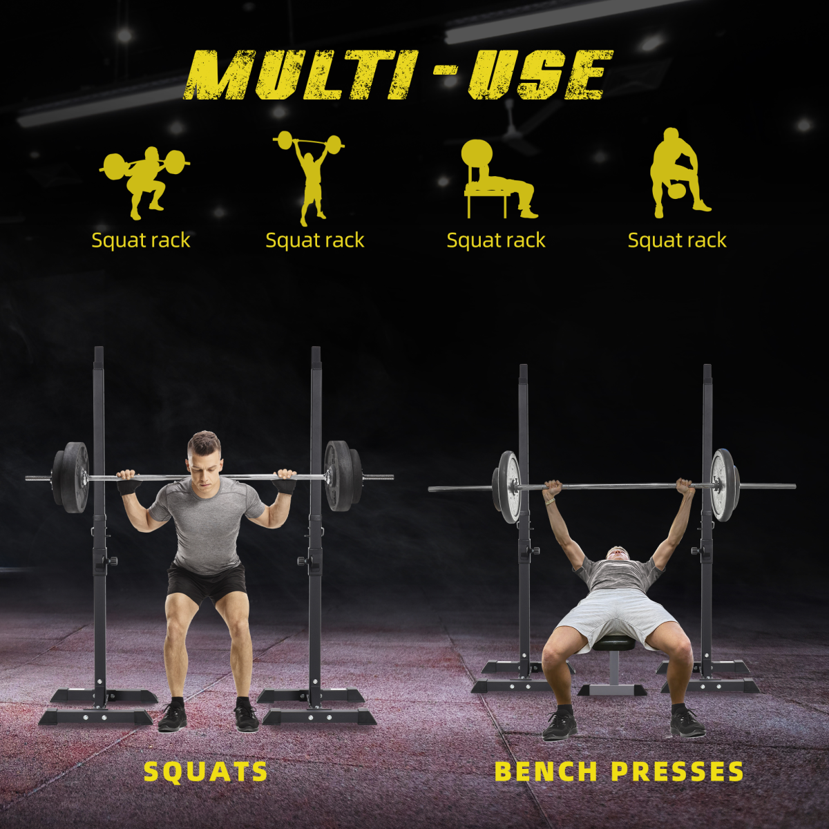 HOMCOM Adjustable Barbell Squat Stand with 12 Height Levels & Non-Slip Feet – Home Gym Weight Rack, 150kg Capacity