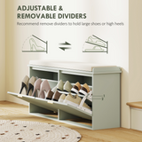 Shoe Storage Bench with Cushioned Seat & 2 Drawers for 10 Pairs – 104cm Hallway Shoe Cabinet, Green and Beige