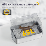 Enclosed Cat Litter Box with Top Entrance, Stainless Steel Tray & Scoop – 65L Odour-Control Litter Tray, Dark Grey