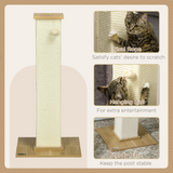 PawHut 80cm Cat Scratching Post with Sisal Rope & Toy Ball – Indoor Cat Scratcher, White