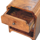 Artisan Furniture Solid Wood Newton Mini Chestnut Nightstand with Drawer & Open Shelf – Scalloped Bedside