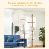 PAWHUT 260cm Floor-to-Ceiling Cat Tree with Four Platforms & Adjustable Height – Indoor Climbing Tower, Brown