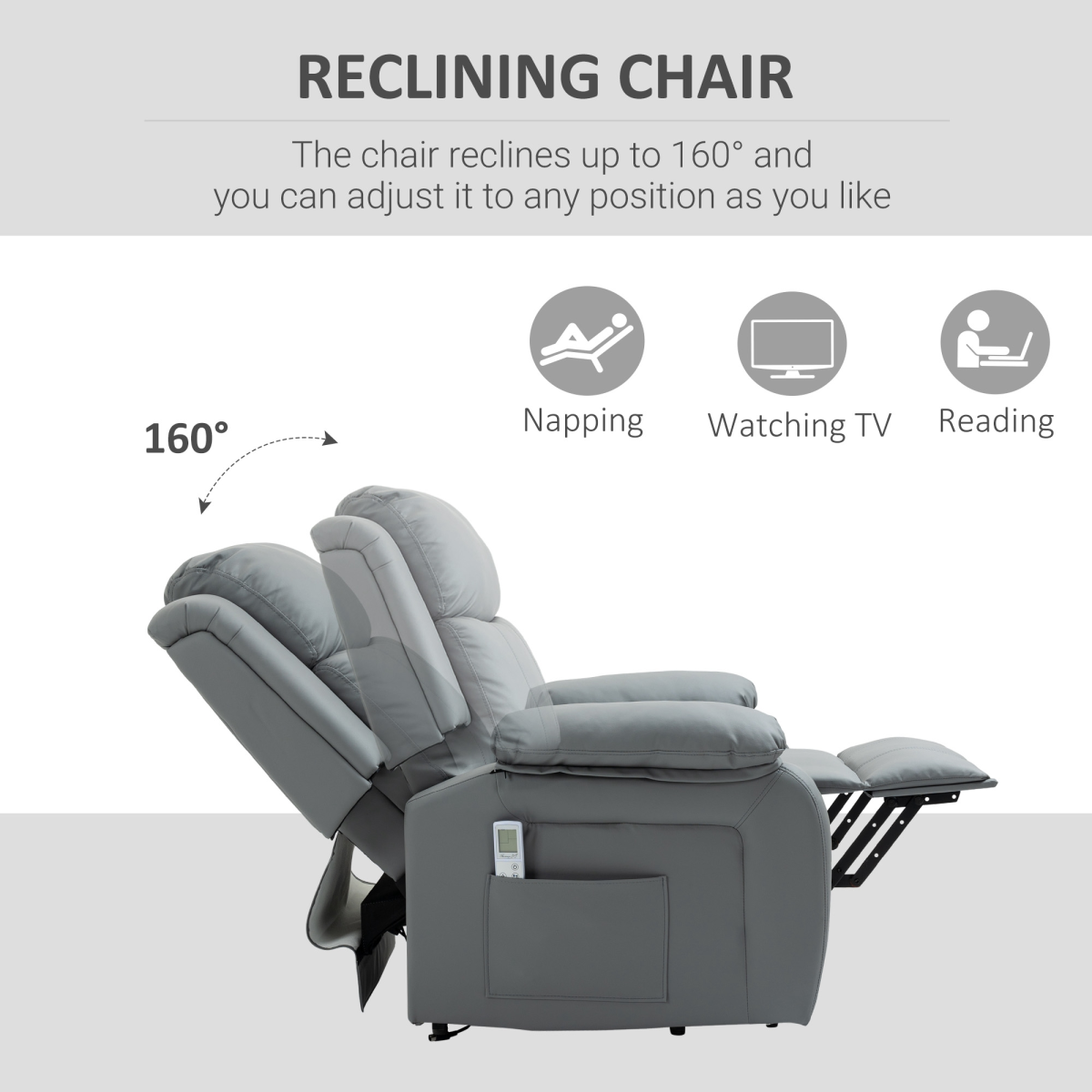 HOMCOM Electric Power Lift Recliner Chair with Vibration Massage & Side Pocket – Grey