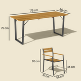 Outsunny 7 Piece Garden Dining Set with Table & 6 Stackable Chairs, Parasol Hole – Steel & Fir Wood, Brown