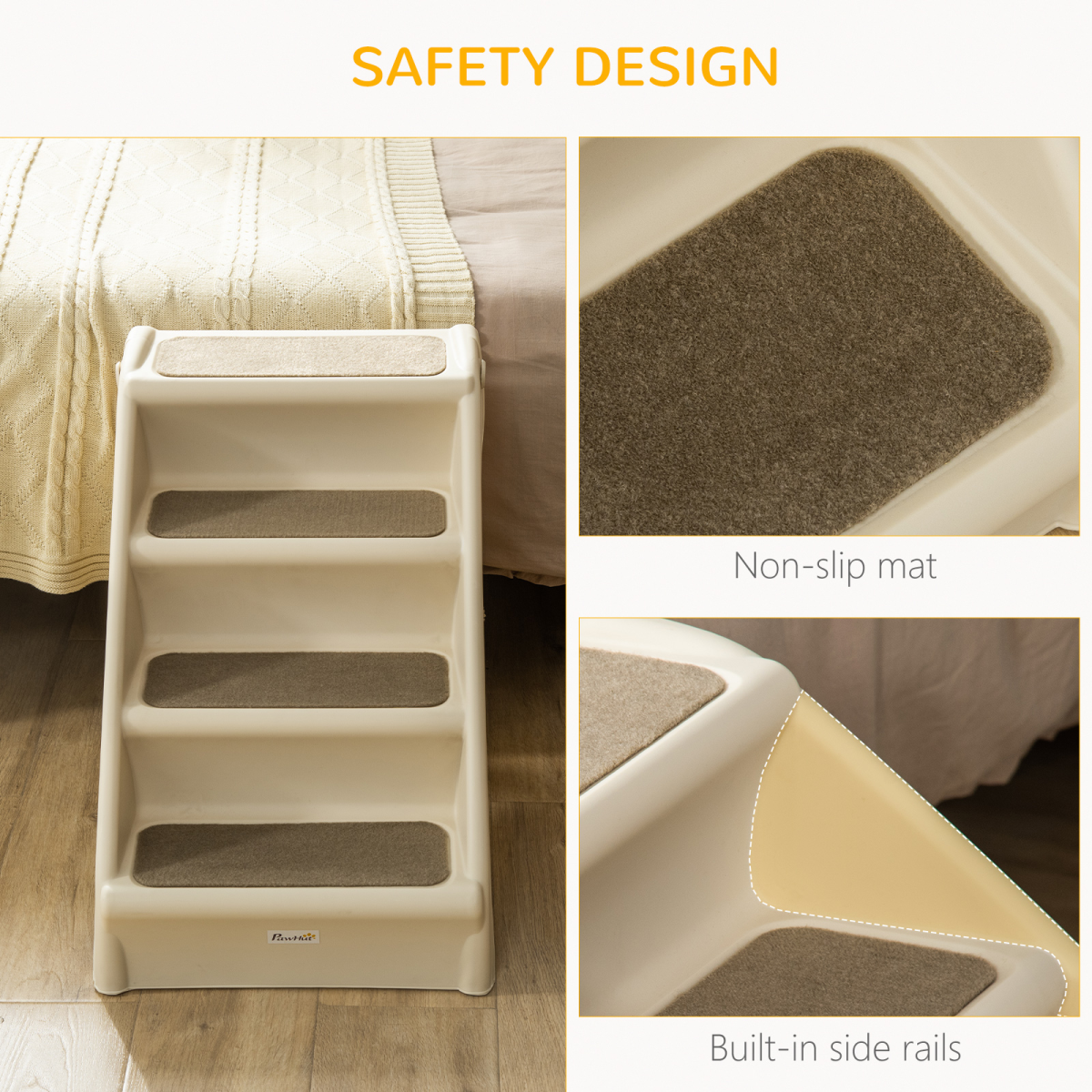 Foldable Non-Slip Pet Steps for Bed and Sofa – Portable Dog and Cat Stairs for Small Pets, Beige