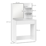 HOMCOM Modern Dressing Table with Large Mirror, Drawer & 3-Tier Open Shelves – Bedroom Vanity, White