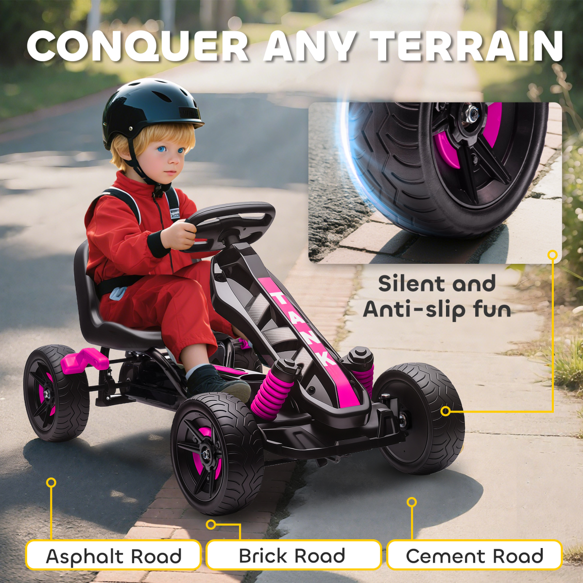 Kids Pedal Go-Kart with Freewheel, Forward & Reverse Gears and Cup Holder – Ride-On for Ages 3-6, Pink