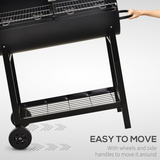 Outsunny 2-Grill Charcoal BBQ with Wheels, Adjustable Height and Mesh Shelf – Steel Backyard Barbecue, Black