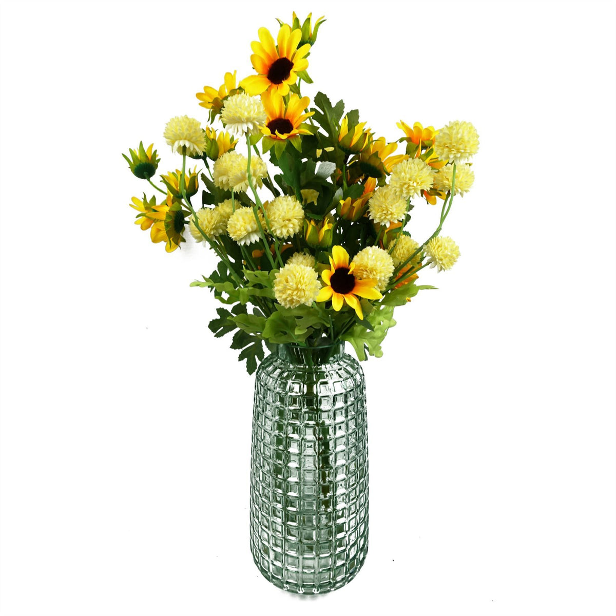 Leaf Artificial Dahlia Pompom Stems with Five Blooms & Wired Stalks, Pack of 6 – 50cm Home & Event Decor, Yellow