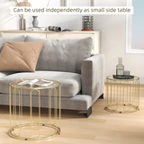 HOMCOM Coffee Table Set of 2 with Tempered Glass Tops – Nesting Tables with Geometric Metal Frame, Gold Tone