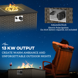 Rattan Gas Fire Pit Table with 13kW Burner, Pulse Ignition & Lid – Outdoor Patio Coffee Table Heater, Grey