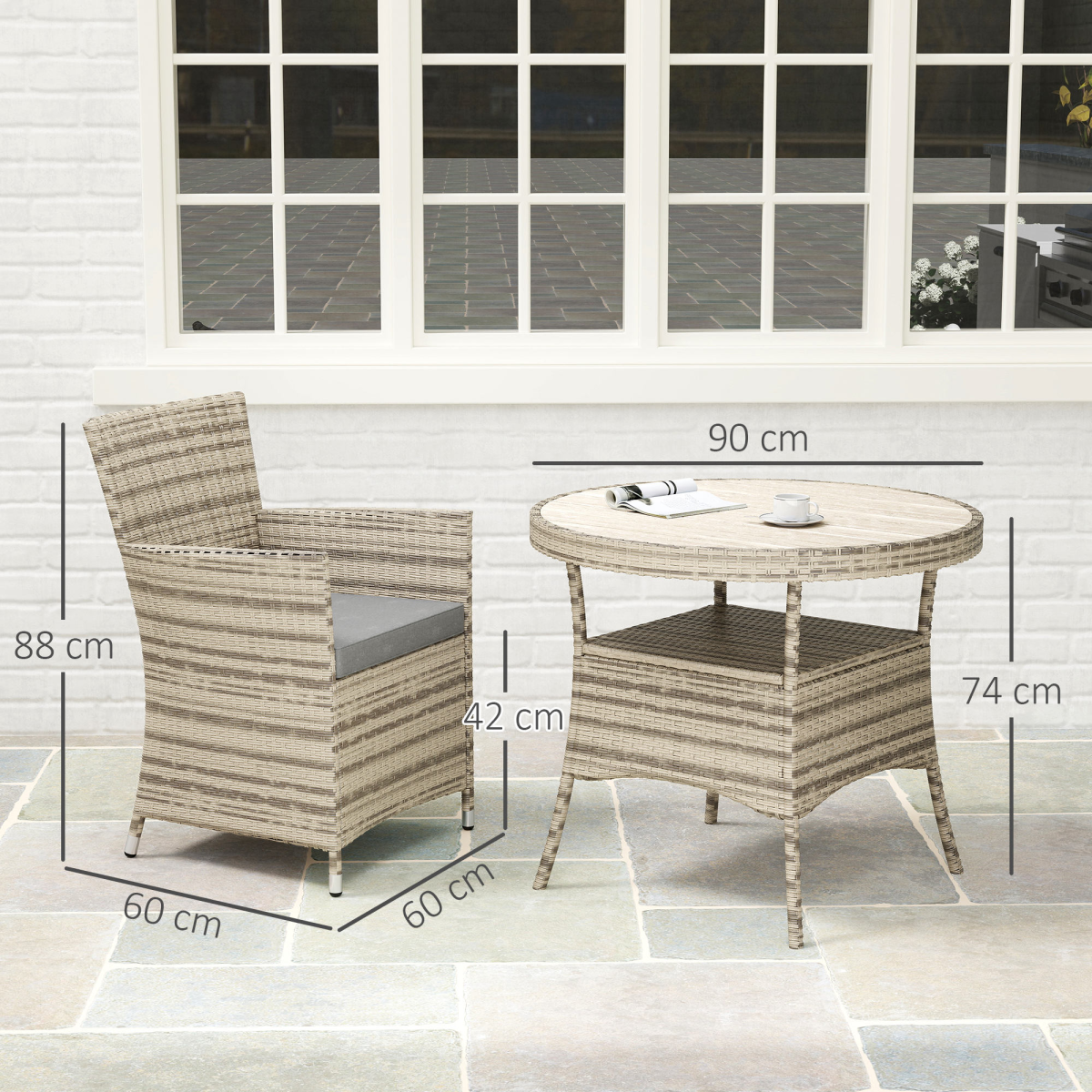 Outsunny 5-Piece Rattan Dining Set for 4 with Cushioned High-Back Chairs & Two-Tier Table – Patio, Grey
