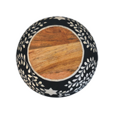 Artisan Furniture Floral Resin Inlay Bowl Set in Solid Mango Wood – Handcrafted Decorative Bowls, Black
