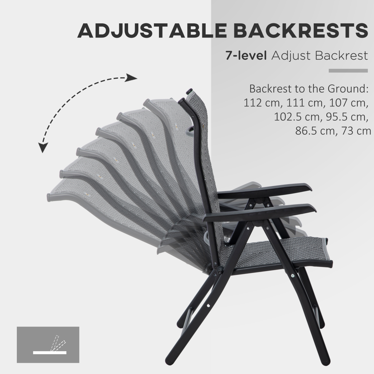 Outsunny 4-Pack Outdoor Rattan Folding Chairs with 7-Position Adjustable Backrest – Steel Frame Garden Seating, Grey/Black