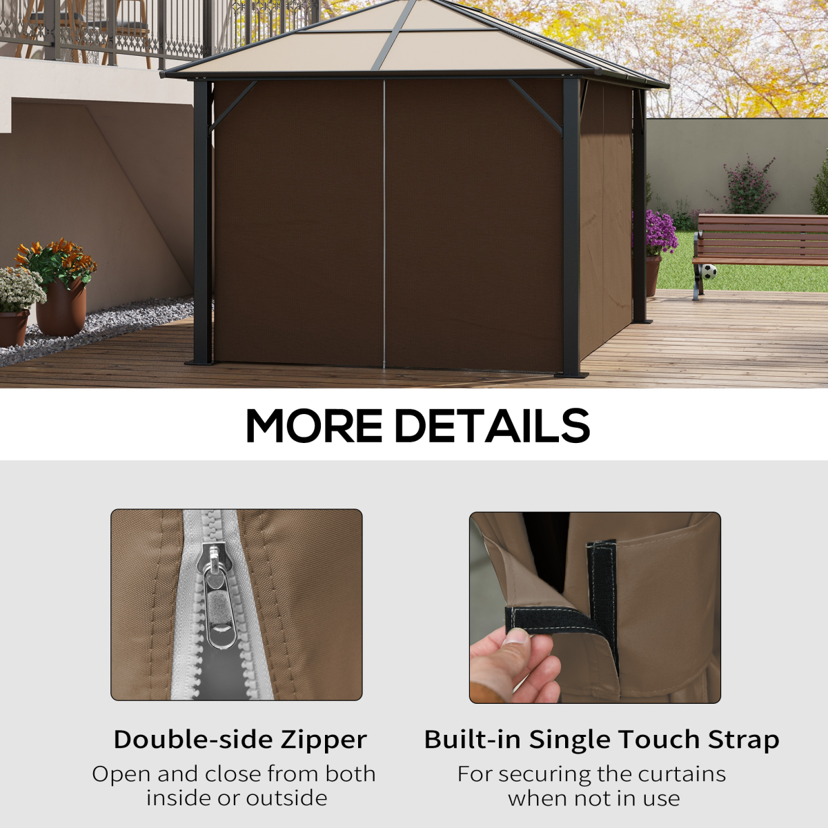 Outsunny 3 x 4m Gazebo Replacement Sidewalls, 4 Panels with Zip Doors – Polyester, Dark Brown