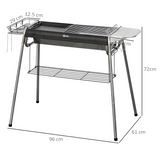 Outsunny Charcoal BBQ Grill with Griddle Plate, Side Basket & Shelves – Portable Camping Barbecue, Black