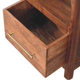 Artisan Furniture Solid Wood Arc-Line Bedside Table with 1 Drawer & 1 Open Slot – Roasted Almond, Brown