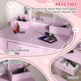 ZONEKIZ Kids Dressing Table with Cloud Design, Mirror, Stool, Drawer and Storage Boxes – Pink