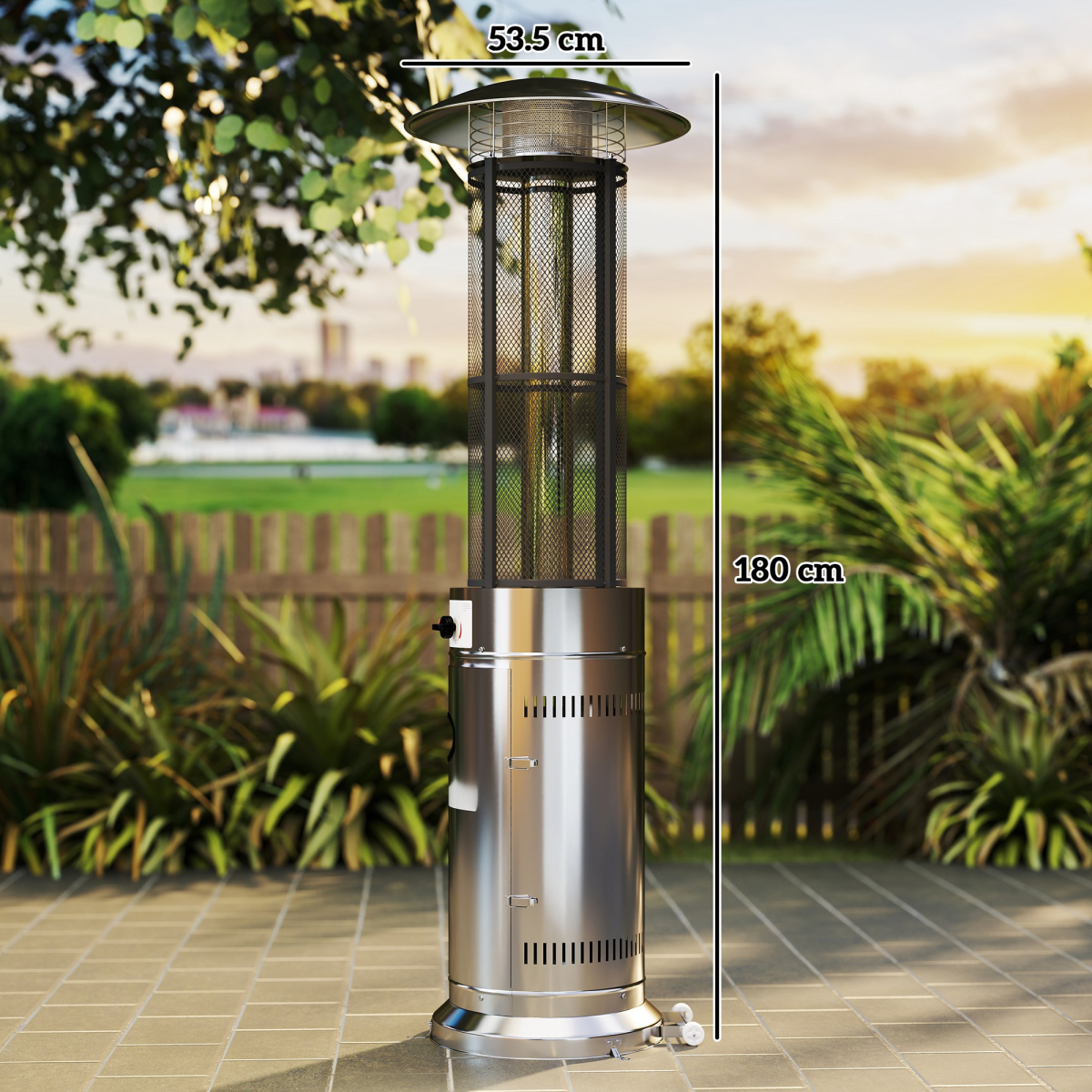 Outsunny 11 KW Gas Patio Heater with Tip-Over Switch, Pulse Ignition & Wheels – Propane, Silver