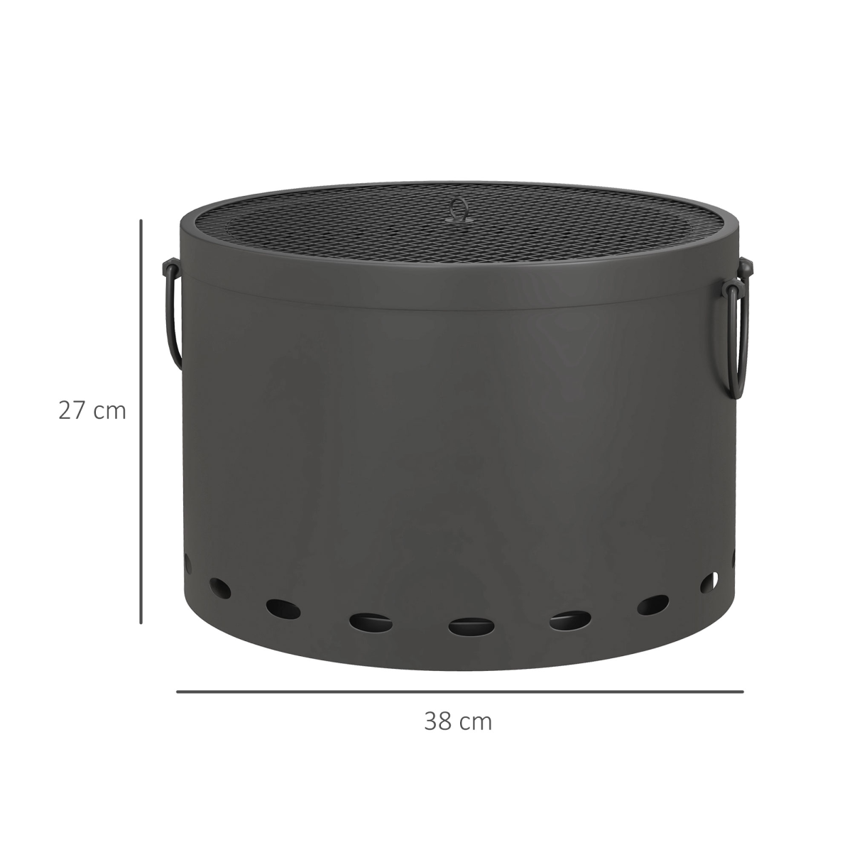 Outsunny 38cm Smokeless Wood-Burning Fire Pit with Lid and Poker – Portable Metal Patio Firepit, Grey