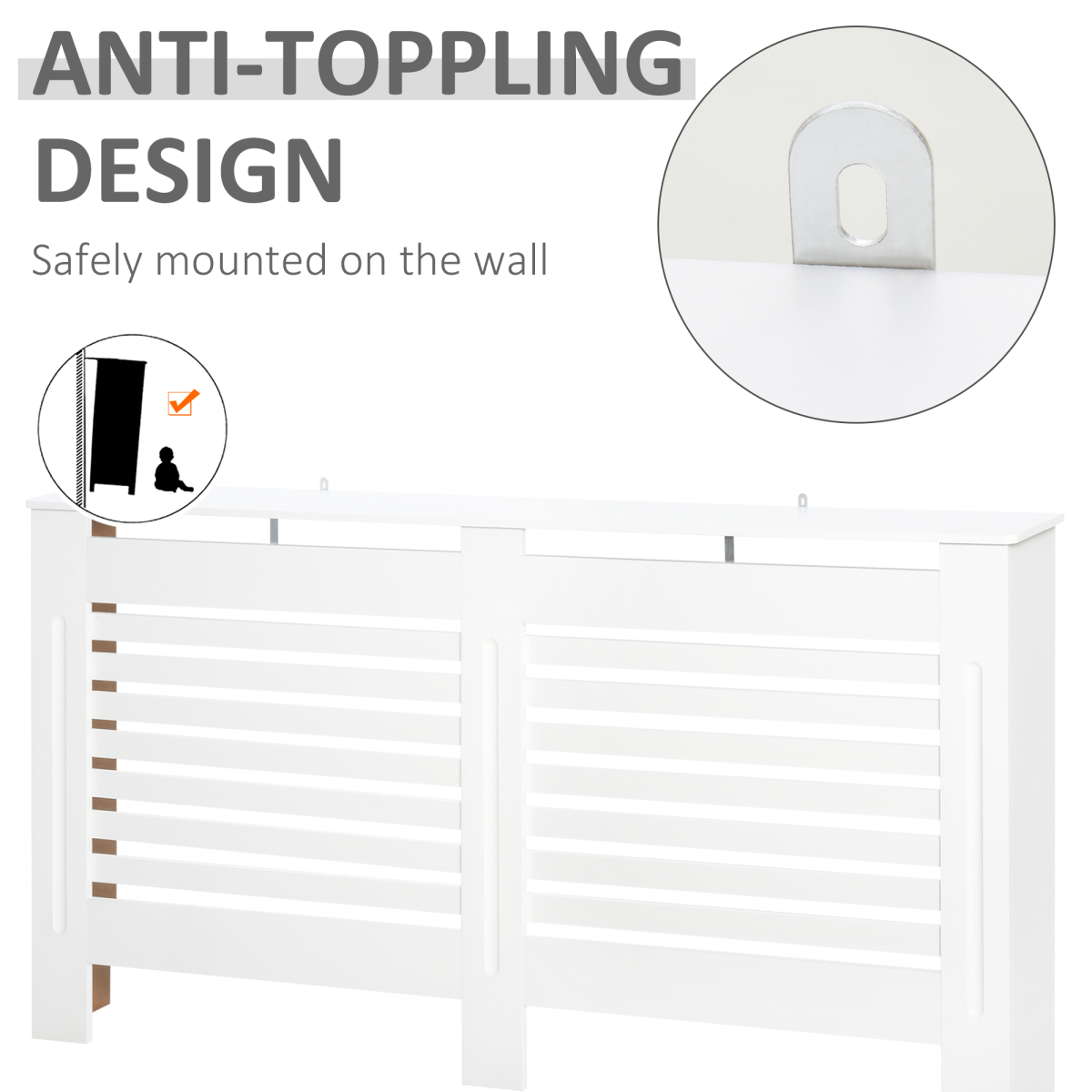 HOMCOM Modern Slatted Radiator Cover with Shelf Top – Painted MDF Heater Cabinet, White, Medium