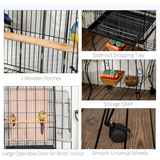 PawHut Large Bird Cage with Stand, Perch and Feeding Bowl – Metal Aviary for Parrots, Macaws and Cockatiels, Black