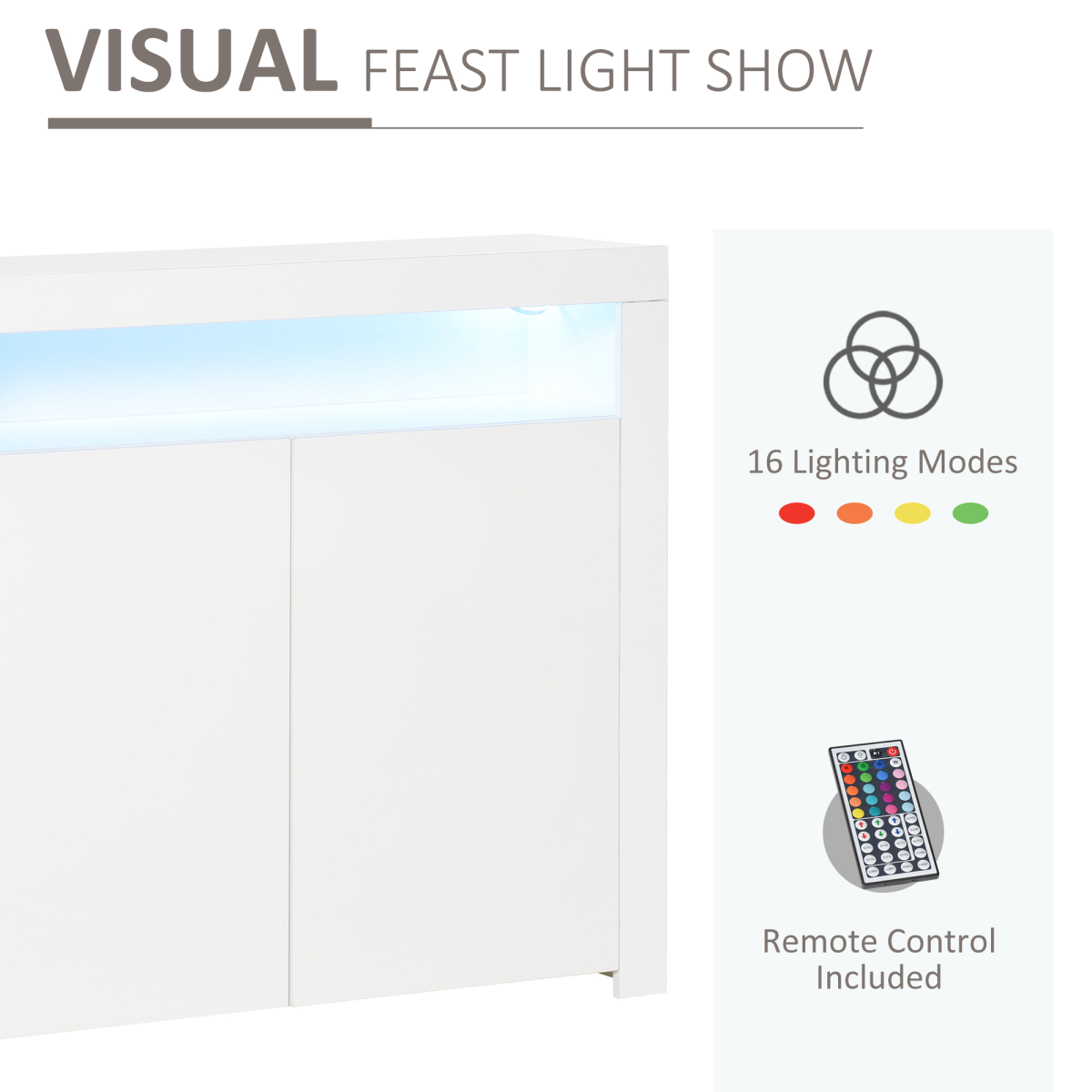 HOMCOM High Gloss LED Sideboard Cabinet with RGB Lighting – Modern Living Room Storage, White
