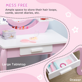 ZONEKIZ Kids Dressing Table with Mirror, Stool & Storage Drawer – Pink Vanity Set for Ages 3-6