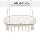 Outsunny Large Macramé Hanging Hammock Chair with Metal Frame – Two-Seater Indoor & Garden Swing, Cream White