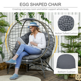 Outsunny Rattan Egg Chair with Cushion, Folding Wicker Basket & Bottle Holder Bag – Garden Patio Lounge Seat