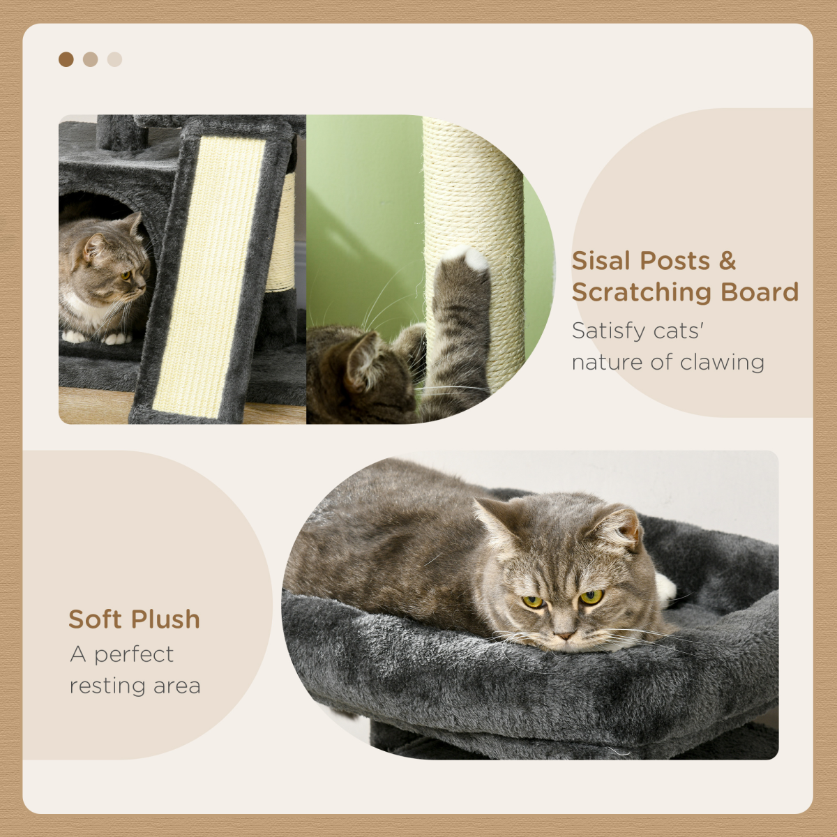PawHut Cat Activity Tree with 2 Houses, Cushioned Perch and Sisal Scratching Posts – Indoor Cat Tower, Black