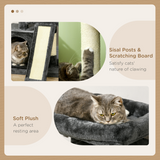 PawHut Cat Activity Tree with 2 Houses, Cushioned Perch and Sisal Scratching Posts – Indoor Cat Tower, Black