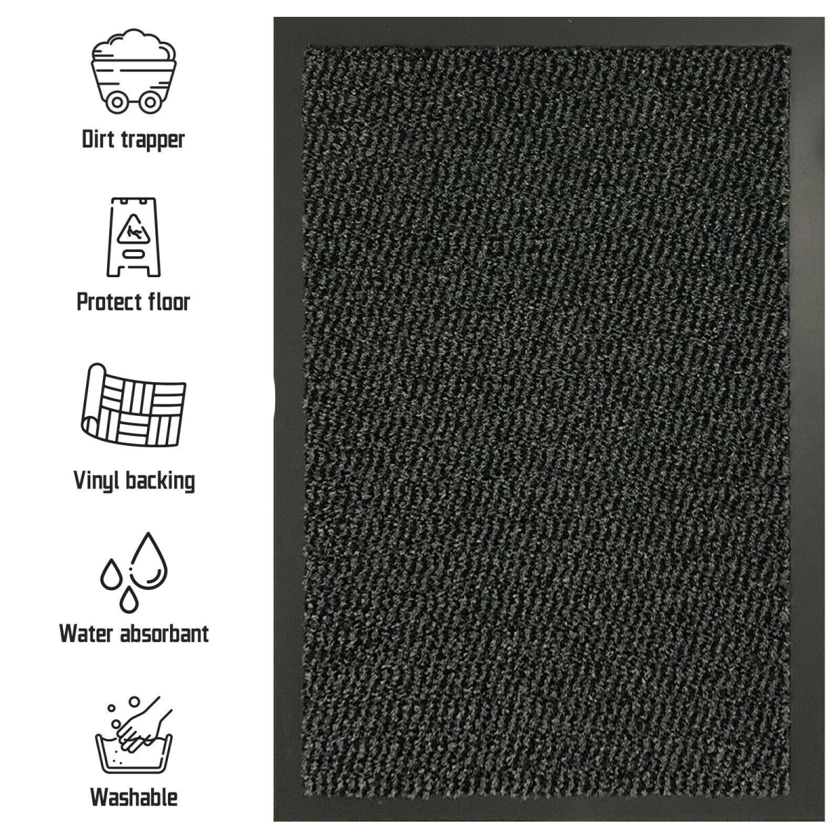 Super Hard-Wearing Barrier Mat 90 x 200cm – Heavy-Duty Dirt Barrier for Homes, Shops & Workplaces, Anthracite